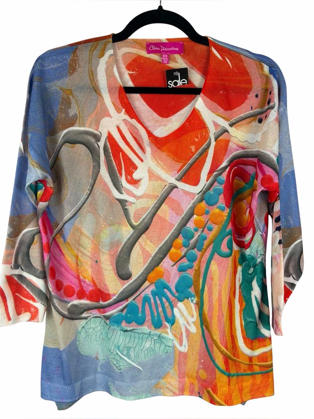 Claire Desjardins Abstract Art Print V-Neck Tunic Top Medium NWT